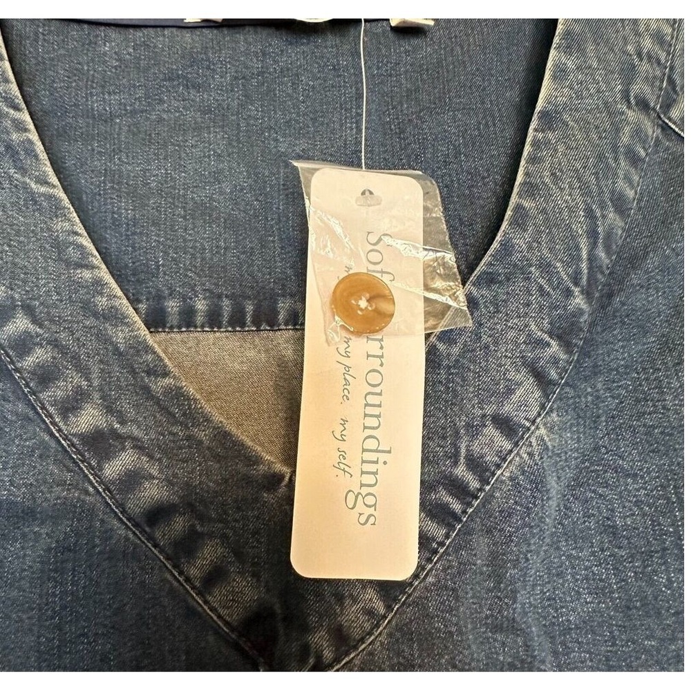 Soft Surroundings Blue Denim V-Neck Bell Sleeve Shift Dress L Momcore Travel NWT - Picture 9 of 12
